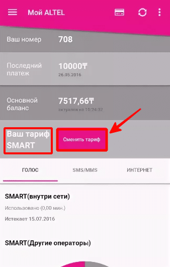 изменить тарифный план в личном кабинете
